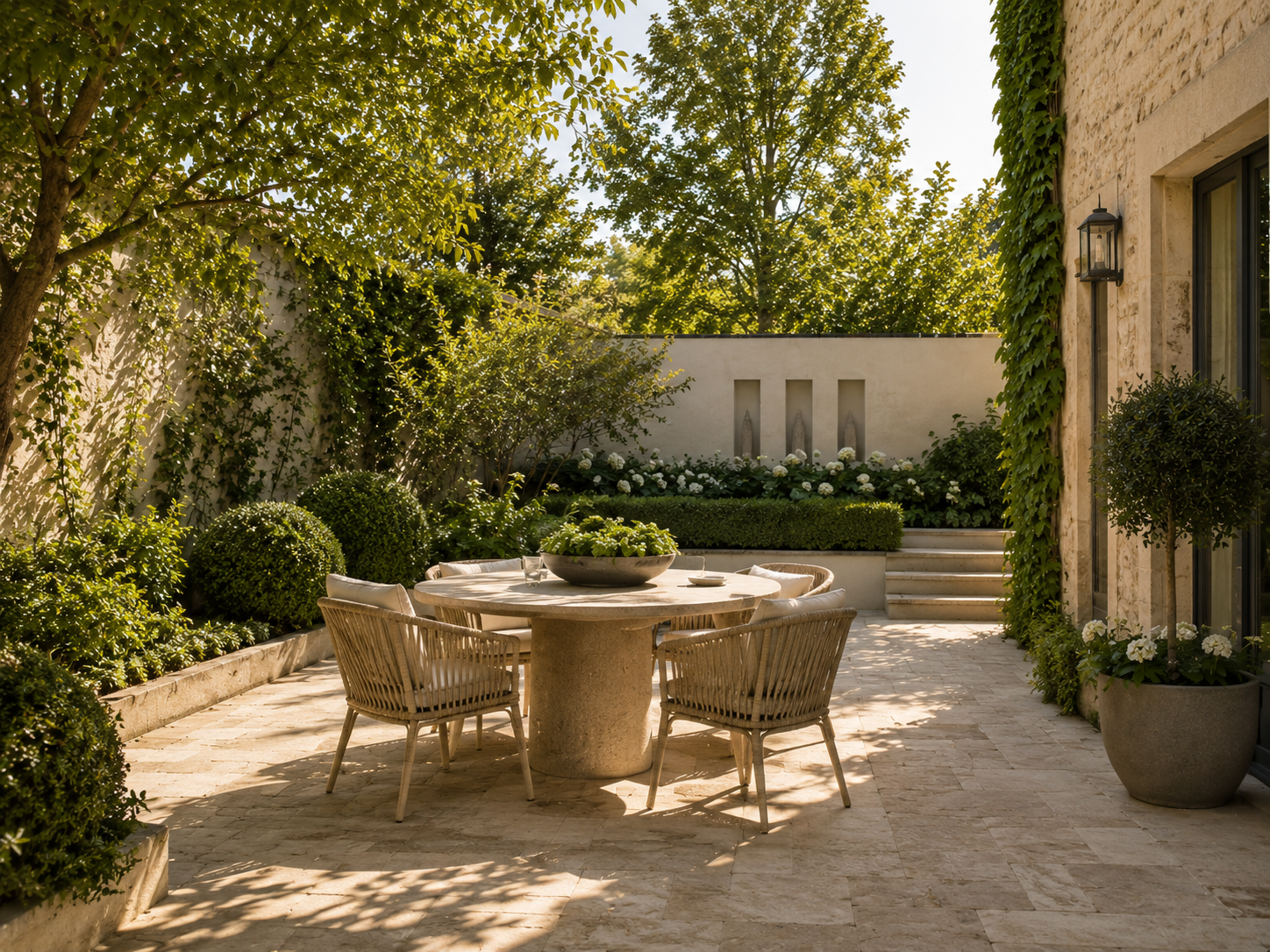Terrasse du gîte à la lumière du soir